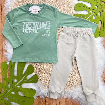 Conj. Blusa Manga Longa Adrenaline e Calça de Moletom - Verde e Bege